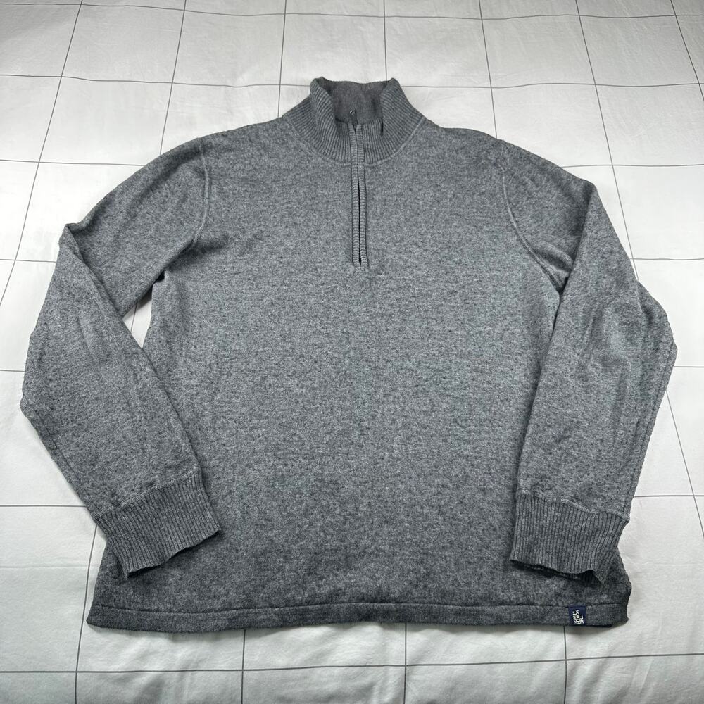 The North Face Sweater Mens Medium Gray 1/2 Zip Cotton Wool Blend Knit Hiking